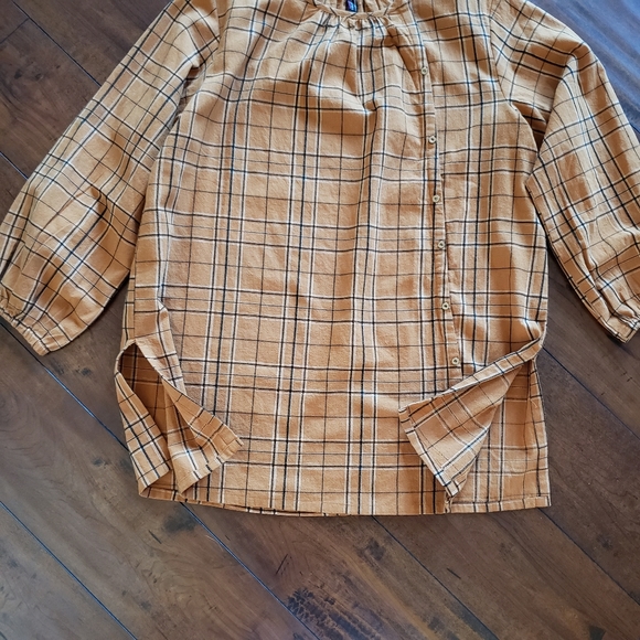 Stitched Shirt Orange Brown Square Printed Above Knee Length Shirt Multicolor - Picture 7 of 9